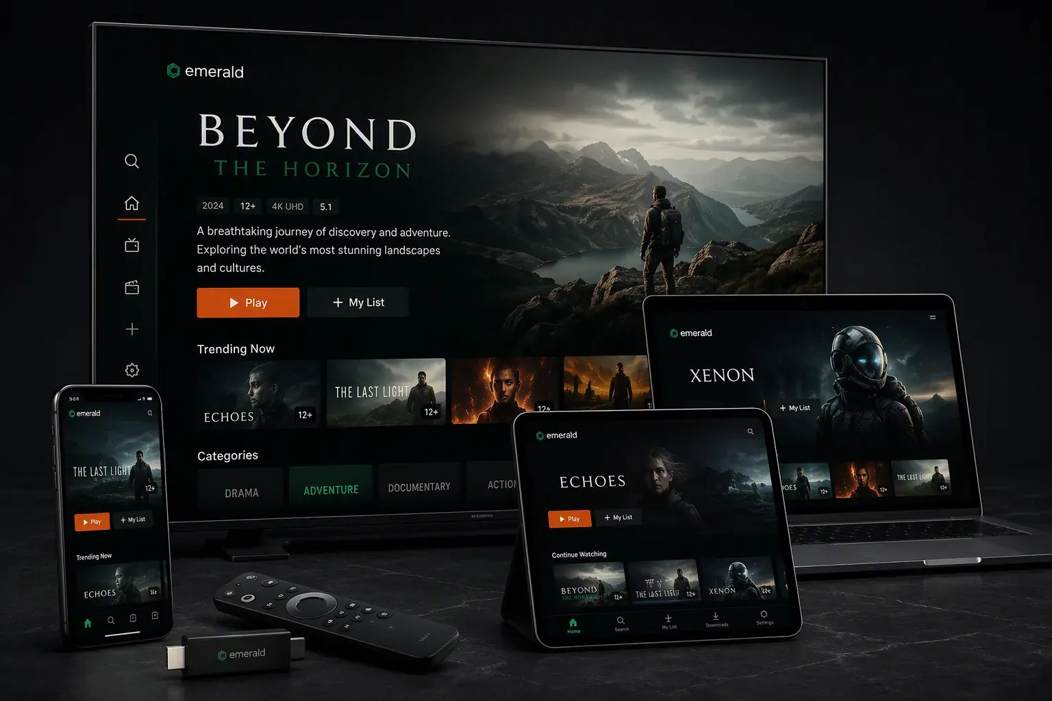 IPTV providers Ireland — Emerald IPTV streaming app on Smart TV, tablet, phone and Firestick