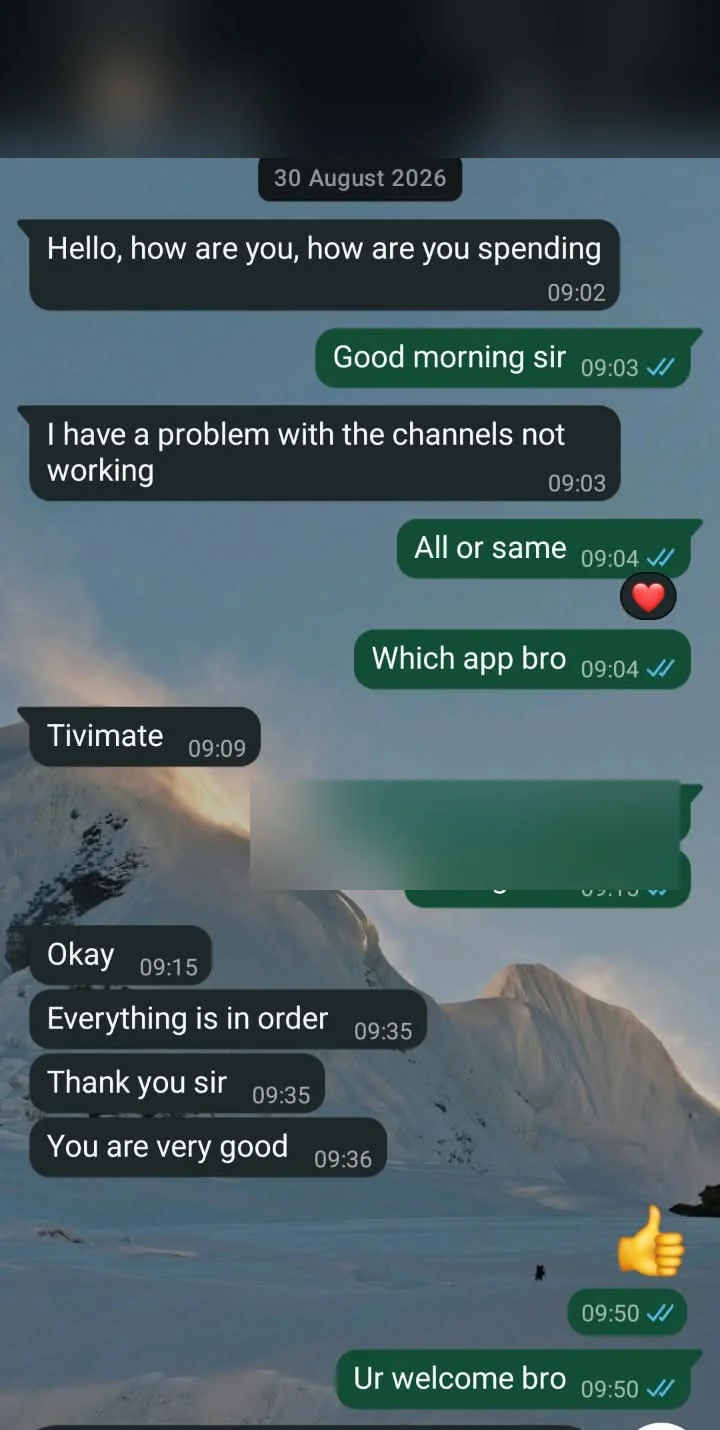 Verified WhatsApp customer review — IPTV channels fixed in minutes by support