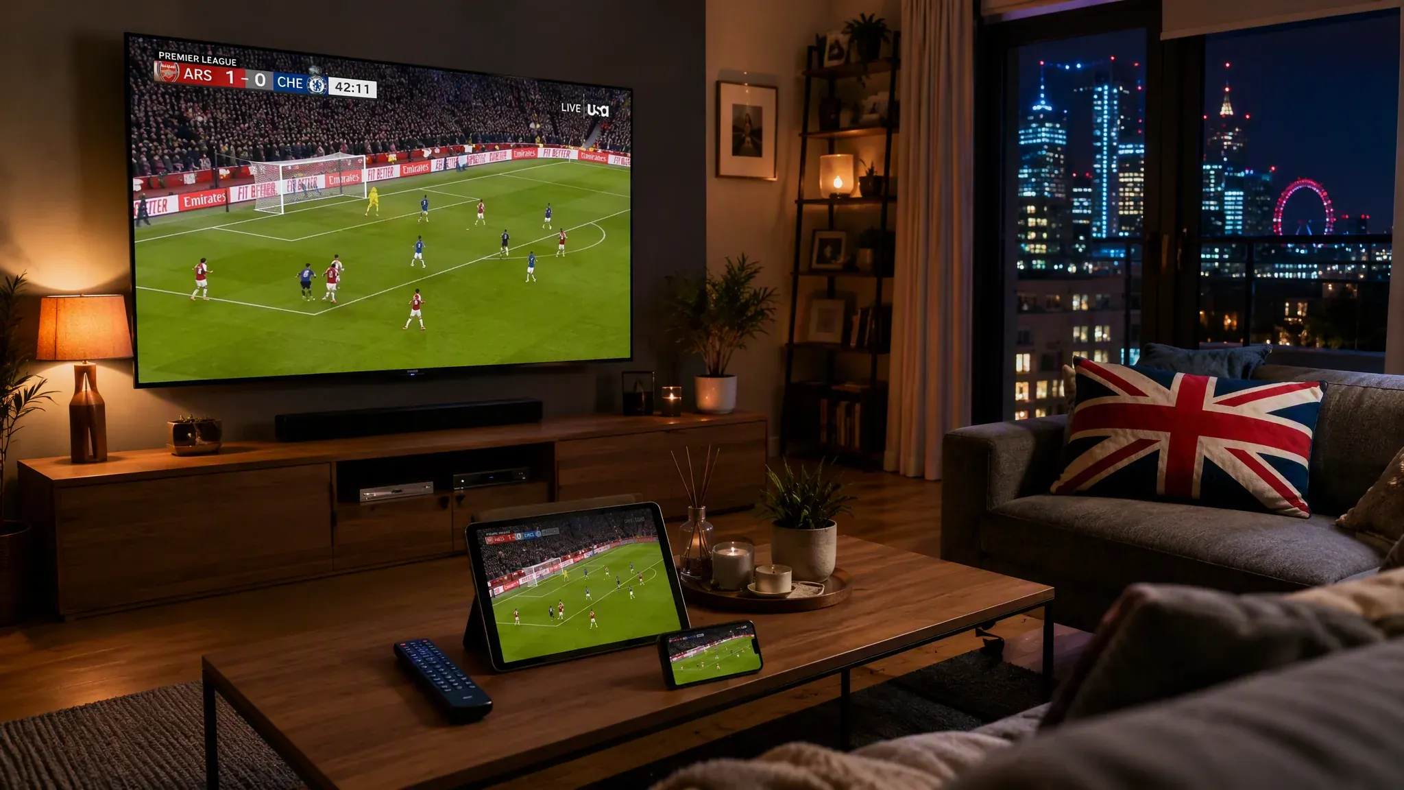 IPTV UK on every device — Premier League on the living-room TV, tablet and phone in a London apartment