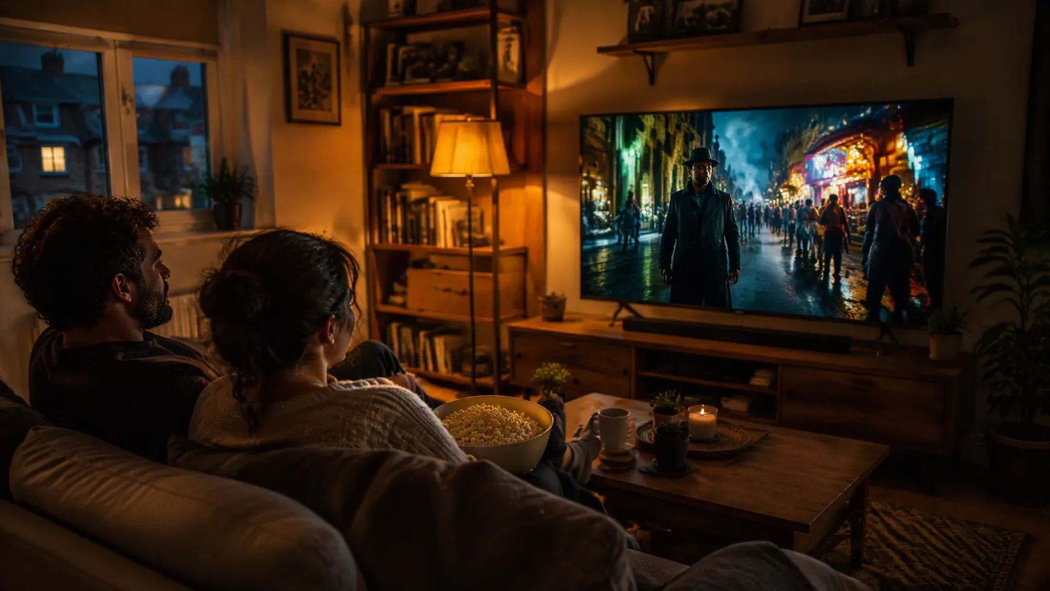 Couple watching a 4K movie at home on IPTV United Kingdom — 430,000 films and series on demand