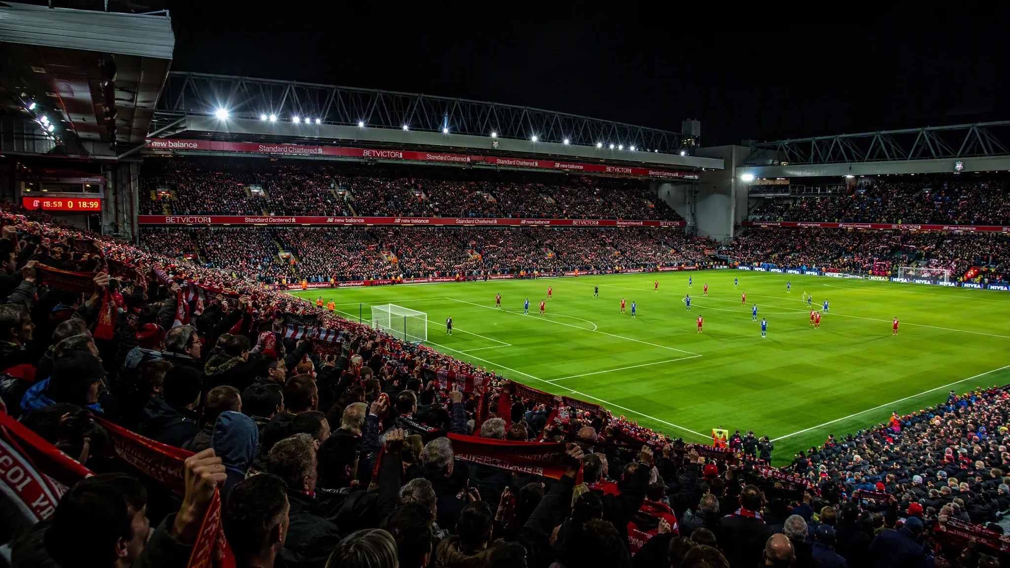 Packed English football stadium under floodlights — every Premier League match live on IPTV UK